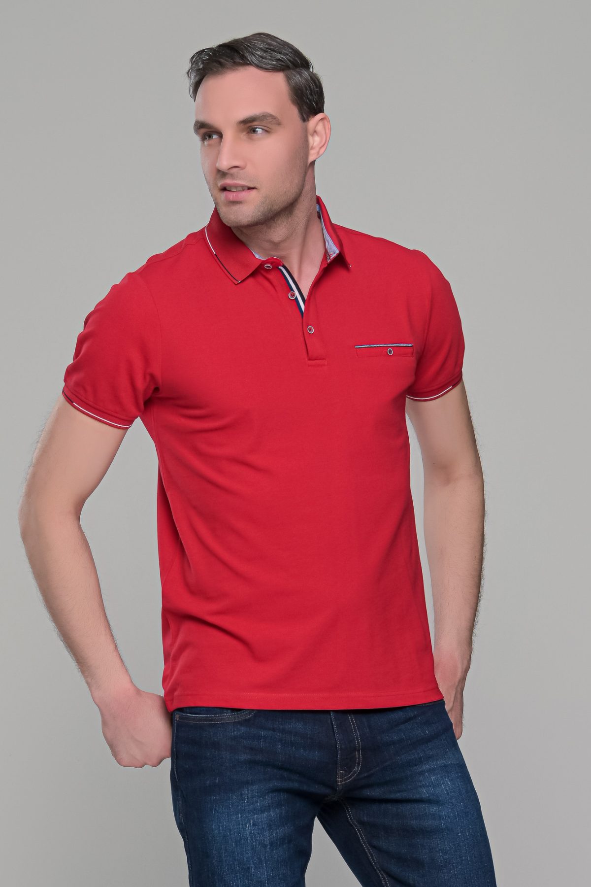 Ανδρικό κόκκινο πόλο μπλουζάκι MS με κοντό μανίκι – Slim Fit - Image 5