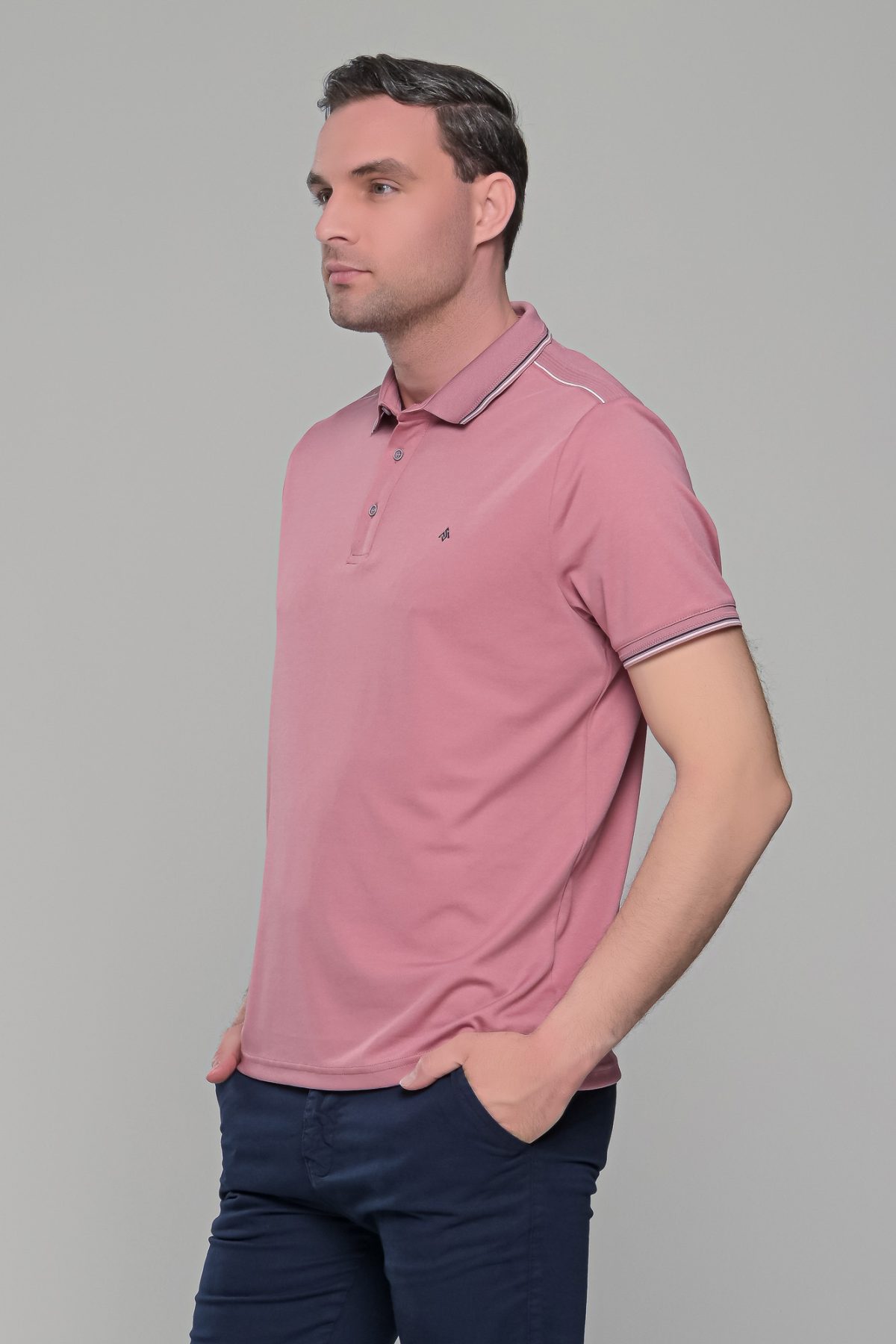 Ανδρικό ροζ πόλο μπλουζάκι MS με κοντό μανίκι – Slim Fit - Image 3