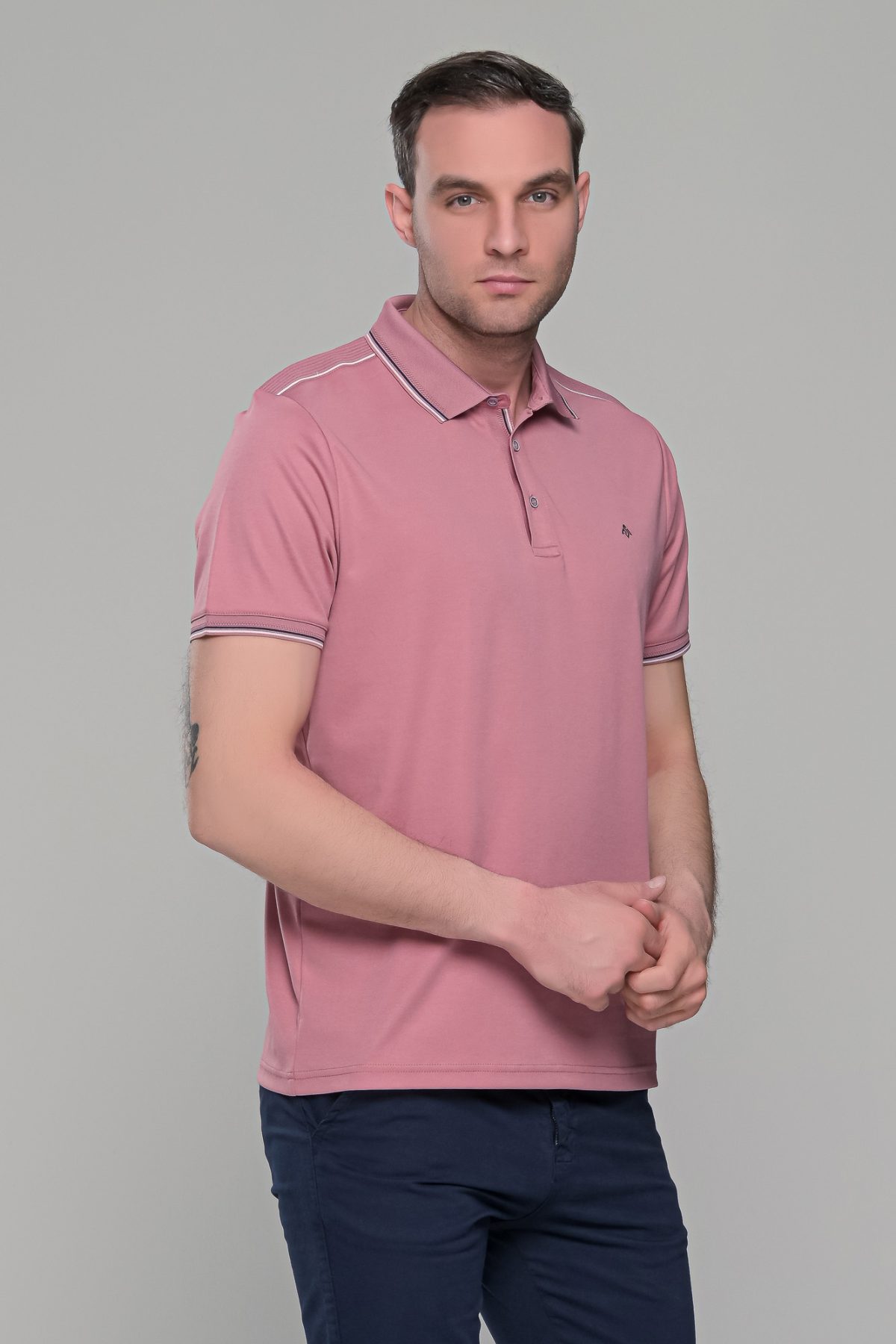 Ανδρικό ροζ πόλο μπλουζάκι MS με κοντό μανίκι – Slim Fit - Image 5
