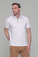 Ανδρικό λευκό πόλο μπλουζάκι MS με κοντό μανίκι – Slim Fit