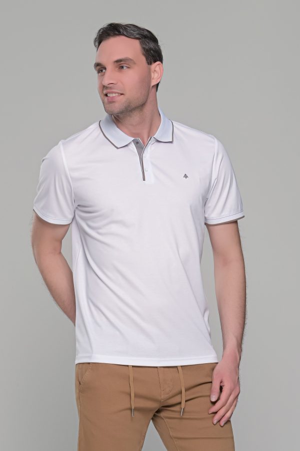 Ανδρικό λευκό πόλο μπλουζάκι MS με κοντό μανίκι – Slim Fit