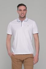 Ανδρικό λευκό πόλο μπλουζάκι MS με κοντό μανίκι – Slim Fit - Image 5