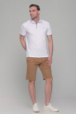 Ανδρικό λευκό πόλο μπλουζάκι MS με κοντό μανίκι – Slim Fit - Image 6
