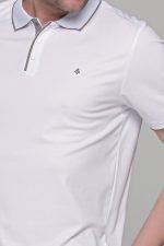Ανδρικό λευκό πόλο μπλουζάκι MS με κοντό μανίκι – Slim Fit - Image 2