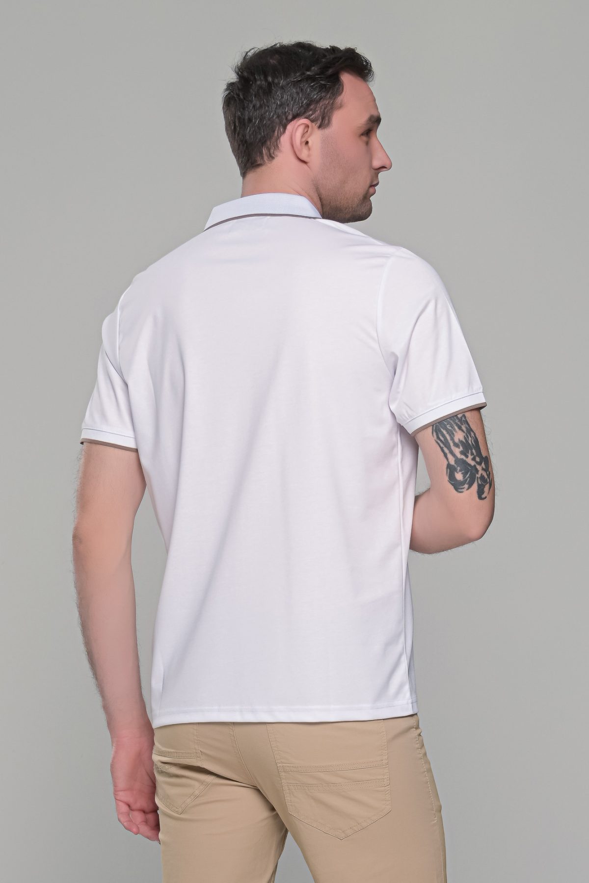 Ανδρικό λευκό πόλο μπλουζάκι MS με κοντό μανίκι – Slim Fit - Image 11