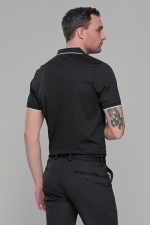 Ανδρικό μαύρο πόλο μπλουζάκι MS με κοντό μανίκι – Slim Fit - Image 8
