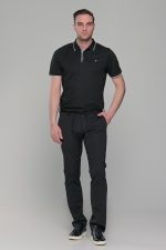Ανδρικό μαύρο πόλο μπλουζάκι MS με κοντό μανίκι – Slim Fit - Image 6
