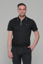 Ανδρικό μαύρο πόλο μπλουζάκι MS με κοντό μανίκι – Slim Fit - Image 5