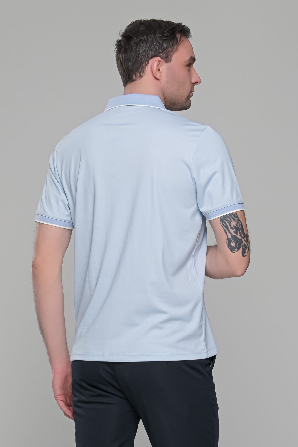 Ανδρικό σιέλ πόλο μπλουζάκι MS με κοντό μανίκι – Slim Fit - Image 8