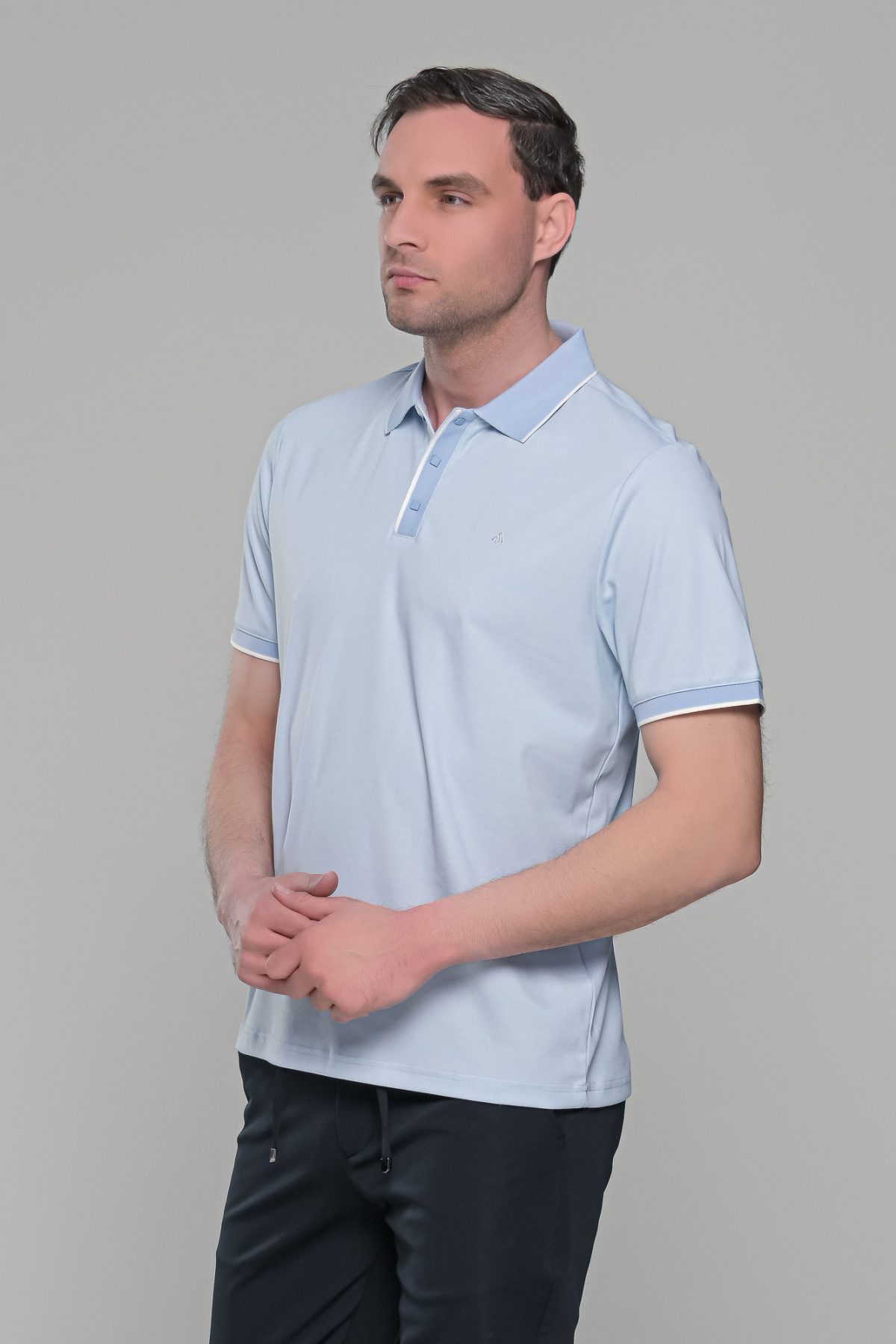 Ανδρικό σιέλ πόλο μπλουζάκι MS με κοντό μανίκι – Slim Fit - Image 3