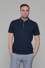 Ανδρικό σκούρο μπλε πόλο μπλουζάκι MS με κοντό μανίκι – Slim Fit - Image 3