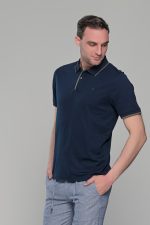 Ανδρικό σκούρο μπλε πόλο μπλουζάκι MS με κοντό μανίκι – Slim Fit