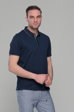 Ανδρικό σκούρο μπλε πόλο μπλουζάκι MS με κοντό μανίκι – Slim Fit - Image 5