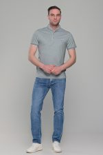 Ανδρικό λευκό-χακί μπλουζάκι MS με μάο γιακά και κοντό μανίκι – Slim Fit - Image 6