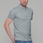 Ανδρικό λευκό-χακί μπλουζάκι MS με μάο γιακά και κοντό μανίκι – Slim Fit