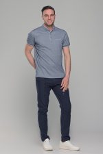 Ανδρικό λευκό-μπλε μπλουζάκι MS με μάο γιακά και κοντό μανίκι – Slim Fit - Image 7