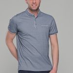 Ανδρικό λευκό-μπλε μπλουζάκι MS με μάο γιακά και κοντό μανίκι – Slim Fit