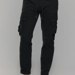 Μαύρο cargo ανδρικό καλοκαιρινό παντελόνι με τσέπες και λάστιχο - Slim Fit