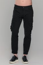 Μαύρο cargo ανδρικό καλοκαιρινό παντελόνι με τσέπες και λάστιχο - Slim Fit