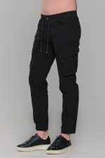 Μαύρο cargo ανδρικό καλοκαιρινό παντελόνι με τσέπες και λάστιχο - Slim Fit - Image 3