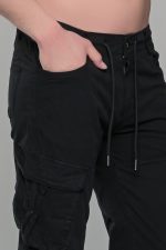 Μαύρο cargo ανδρικό καλοκαιρινό παντελόνι με τσέπες και λάστιχο - Slim Fit - Image 2