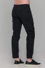 Μαύρο cargo ανδρικό καλοκαιρινό παντελόνι με τσέπες και λάστιχο - Slim Fit - Image 5