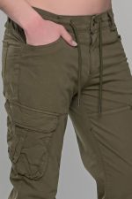 Πράσινο-χακί cargo ανδρικό καλοκαιρινό παντελόνι με τσέπες και λάστιχο - Slim Fit - Image 2