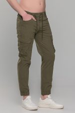 Πράσινο-χακί cargo ανδρικό καλοκαιρινό παντελόνι με τσέπες και λάστιχο - Slim Fit - Image 4
