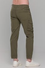 Πράσινο-χακί cargo ανδρικό καλοκαιρινό παντελόνι με τσέπες και λάστιχο - Slim Fit - Image 5