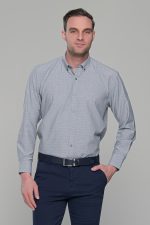 Χακί πουκάμισο με καρό μικροσχέδιο PAPARAZZI χωρίς Τσεπάκι - Classic Fit - Image 3