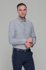 Χακί πουκάμισο με καρό μικροσχέδιο PAPARAZZI χωρίς Τσεπάκι - Classic Fit