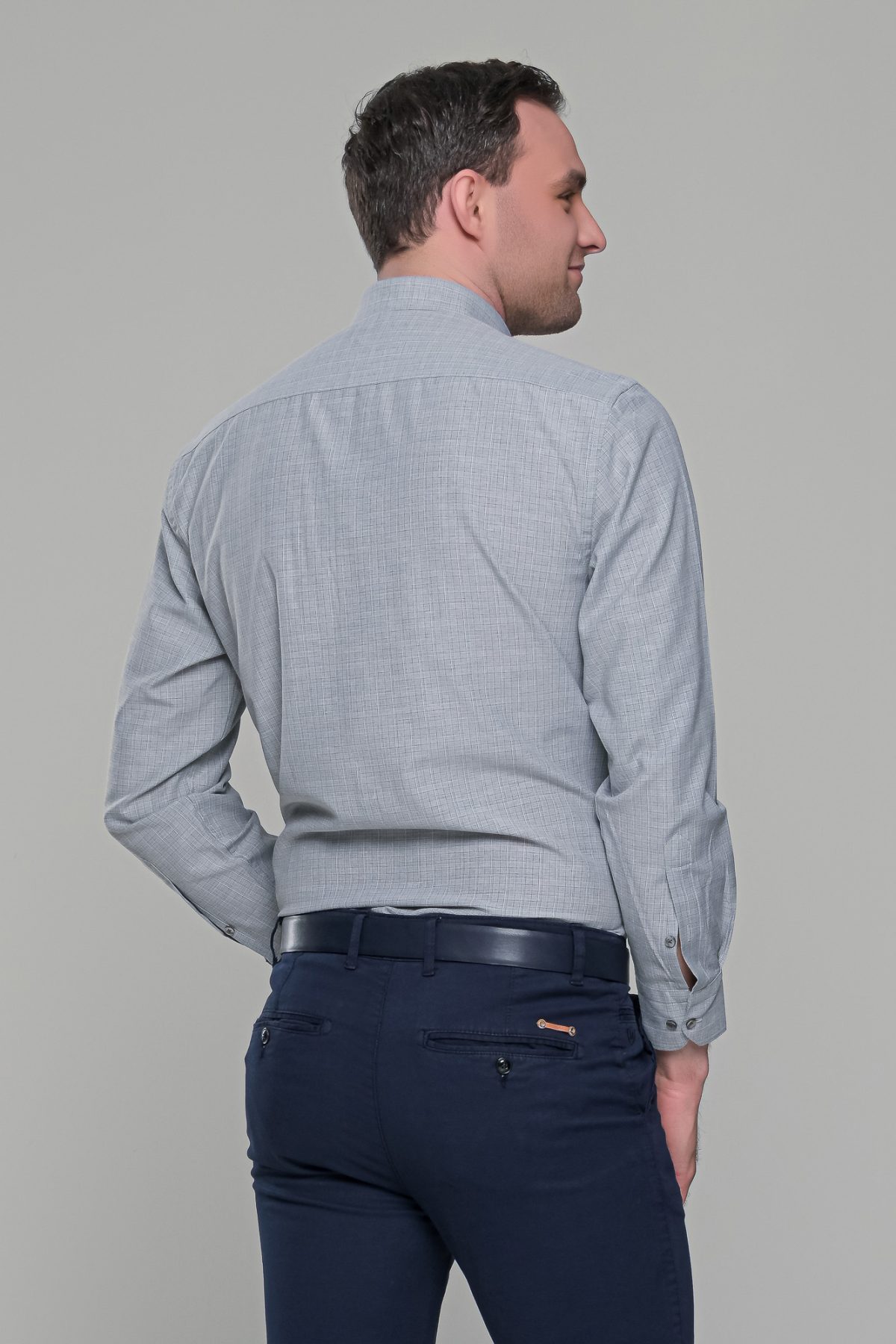 Χακί πουκάμισο με καρό μικροσχέδιο PAPARAZZI χωρίς Τσεπάκι - Classic Fit - Image 4