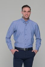 Γκρι μπλε πουκάμισο με μικροσχέδιο PAPARAZZI χωρίς Τσεπάκι - Classic Fit - Image 3