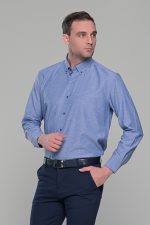 Γκρι μπλε πουκάμισο με μικροσχέδιο PAPARAZZI χωρίς Τσεπάκι - Classic Fit - Image 4