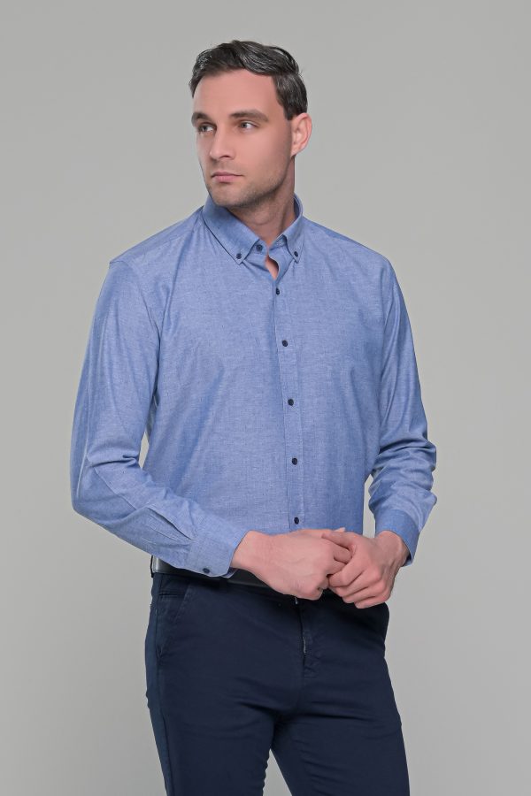 Γκρι μπλε πουκάμισο με μικροσχέδιο PAPARAZZI χωρίς Τσεπάκι - Classic Fit
