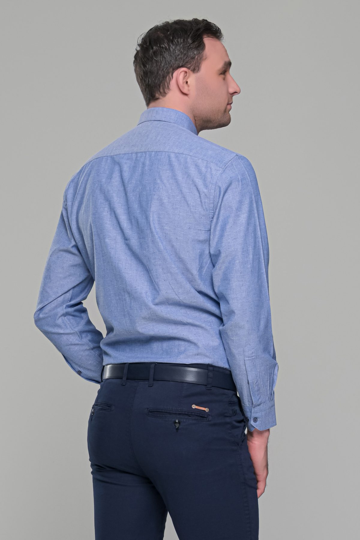 Γκρι μπλε πουκάμισο με μικροσχέδιο PAPARAZZI χωρίς Τσεπάκι - Classic Fit - Image 5