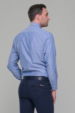Γκρι μπλε πουκάμισο με μικροσχέδιο PAPARAZZI χωρίς Τσεπάκι - Classic Fit - Image 5