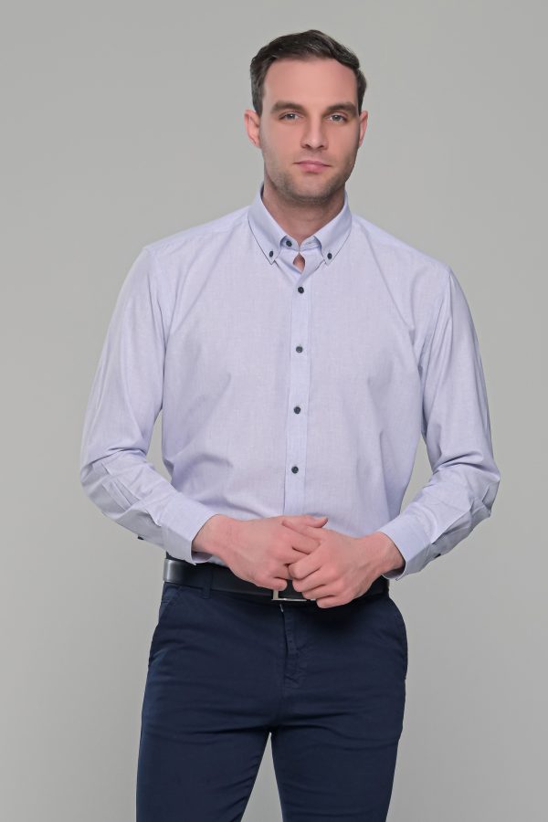 Γκρι πάγου πουκάμισο με μικροσχέδιο PAPARAZZI χωρίς Τσεπάκι - Classic Fit