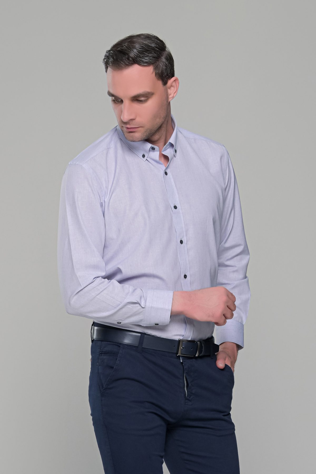 Γκρι πάγου πουκάμισο με μικροσχέδιο PAPARAZZI χωρίς Τσεπάκι - Classic Fit - Image 4