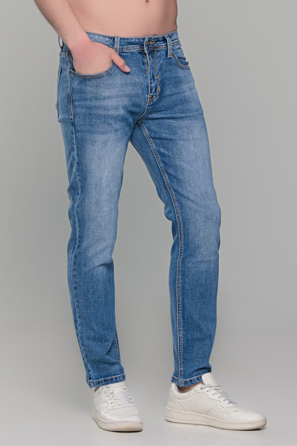 Ανδρικό καλοκαιρινό τζιν Paparazzi σε μπλε χρώμα με ελαφρύ ξέβαμμα – Slim fit - Image 4