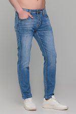 Ανδρικό καλοκαιρινό τζιν Paparazzi σε μπλε χρώμα με ελαφρύ ξέβαμμα – Slim fit - Image 4