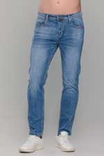 Ανδρικό καλοκαιρινό τζιν Paparazzi σε μπλε χρώμα με ελαφρύ ξέβαμμα – Slim fit