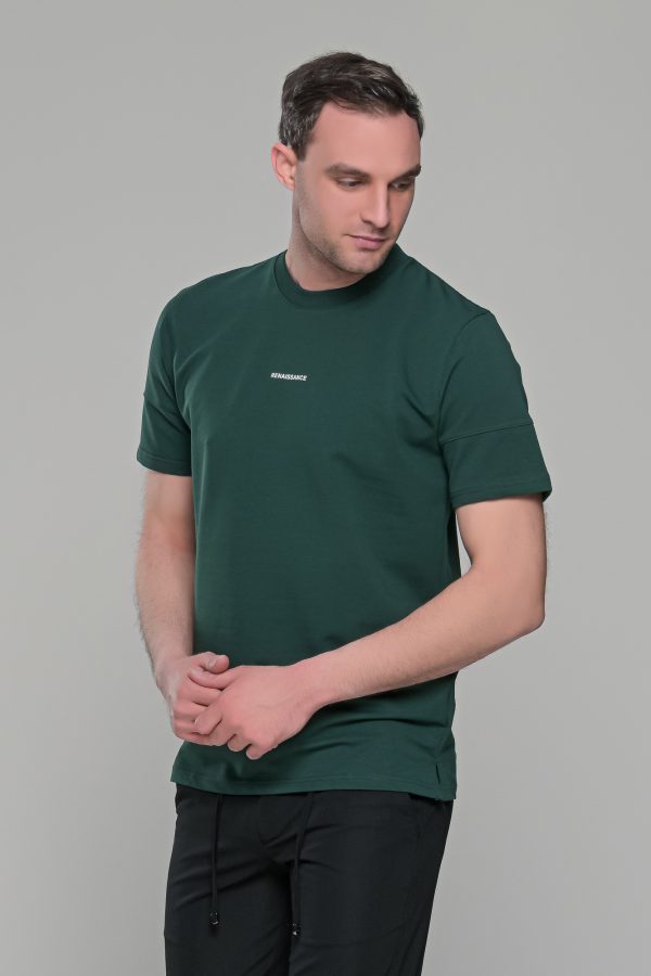 Πράσινο ανδρικό κοντομάνικο t-shirt με σχέδιο στην ύφανση και διακριτική στάμπα– regular fit