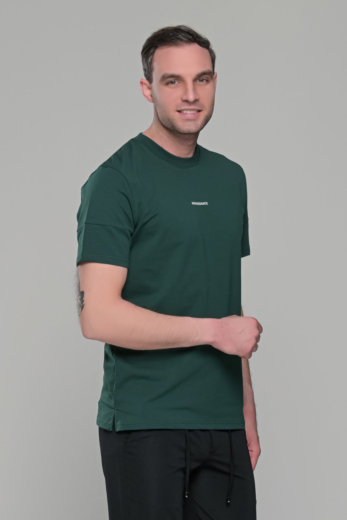 Πράσινο ανδρικό κοντομάνικο t-shirt με σχέδιο στην ύφανση και διακριτική στάμπα– regular fit - Image 3