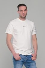 Λευκό ανδρικό κοντομάνικο t-shirt με σχέδιο στην ύφανση και διακριτική στάμπα– regular fit