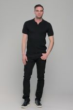 Μαύρο πλεκτό ανδρικό πόλο μπλουζάκι – Slim Fit - Image 5