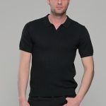 Μαύρο πλεκτό ανδρικό πόλο μπλουζάκι – Slim Fit
