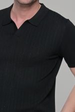 Μαύρο πλεκτό ανδρικό πόλο μπλουζάκι – Slim Fit - Image 2