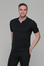 Μαύρο πλεκτό ανδρικό πόλο μπλουζάκι – Slim Fit - Image 3