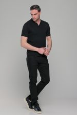 Μαύρο πλεκτό ανδρικό πόλο μπλουζάκι – Slim Fit - Image 7